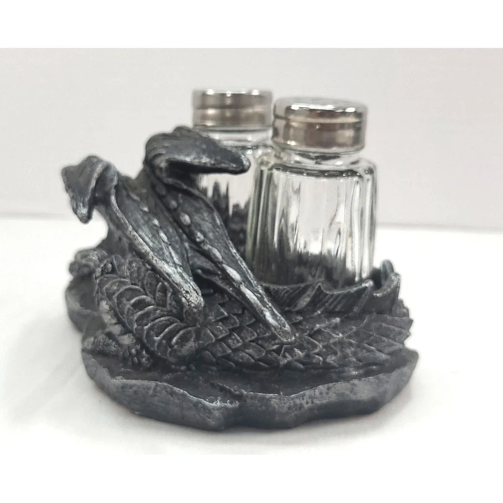 Sleeping Dragon Glass Salt and Pepper Shaker Set with Decorative Holder Display
